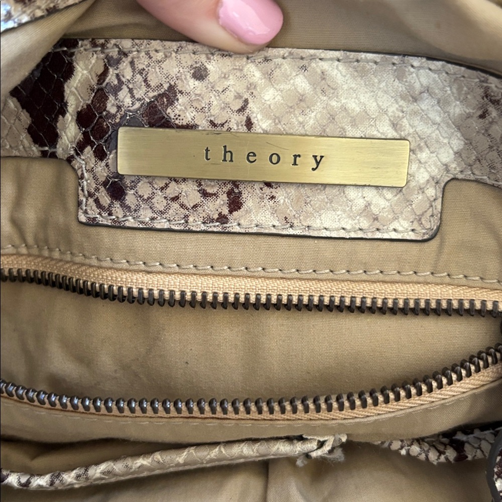 Vintage THEORY denim/canvas genuine snake skin slouchy shoulder bag - Picture 6 of 9